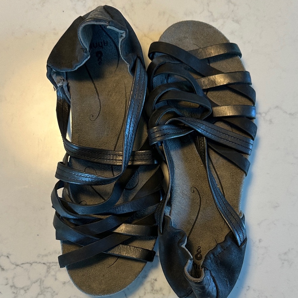 AHNU Black Strappy Sandals